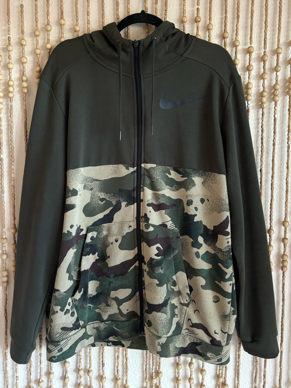 Nike Dry Fit Olive Green Camo Full-Zip Hooded Jacket